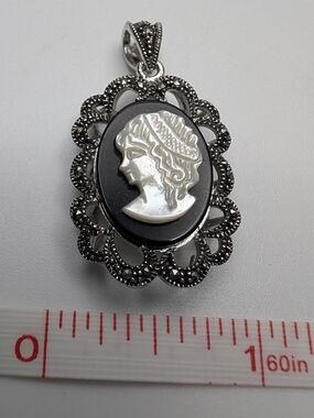 925 Silver Marcasite & MOP Cameo Pendant